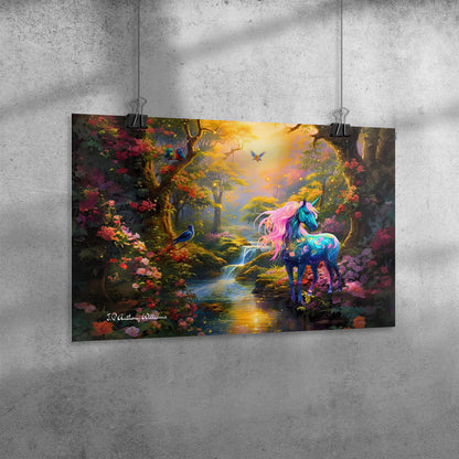 Poster 20" x 30" -  Unicorn Luna in the Enchanted Forest