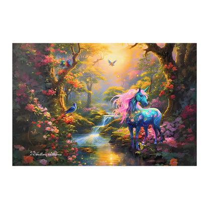 Póster 20" x 30" - Unicornio Luna en el Bosque Encantado