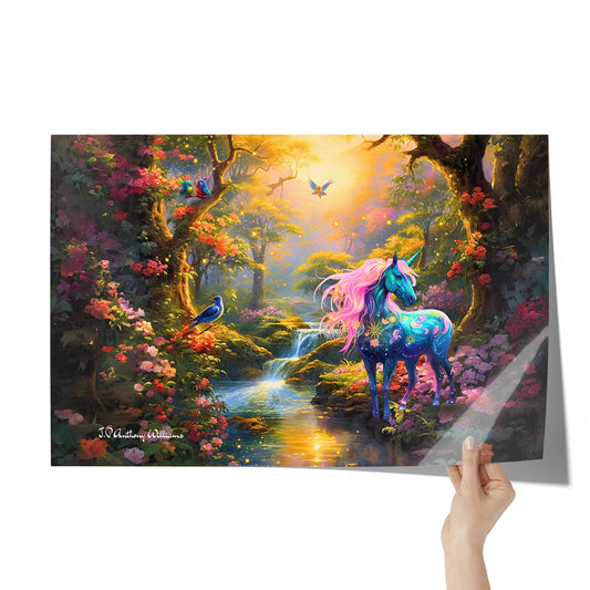 Poster 20" x 30" -  Unicorn Luna in the Enchanted Forest